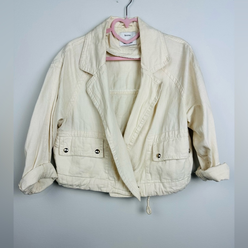 Bershka Linen Cream Utility Jacket for Women Size XS